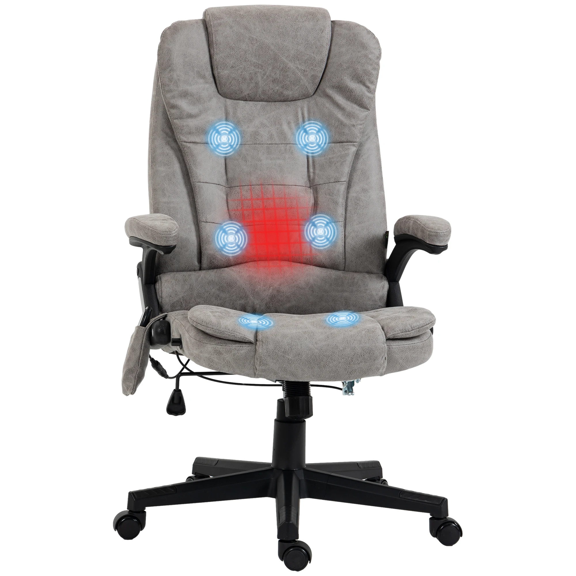 Homcom 6 Point Vibrating Massage Office Chair with Heat with Reclining Backrest, Padded Armrests and Remote, Gray