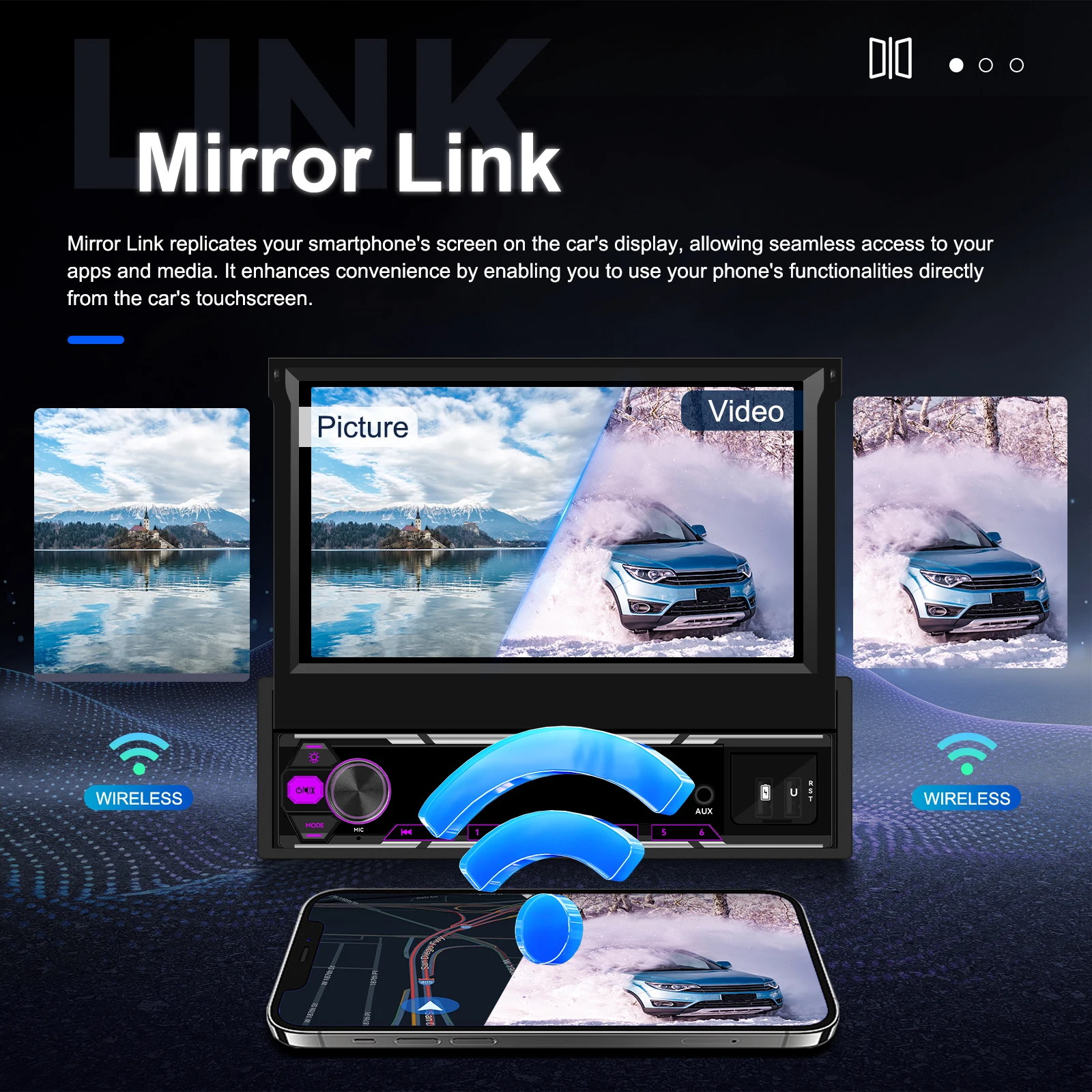 Camecho 6 + 128G 1 Din راديو السيارة 7 "شاشة قابلة للسحب أندرويد Autoradio Carplay Auto GPS ستيريو 1Din مشغل وسائط متعددة واي فاي 4G #4