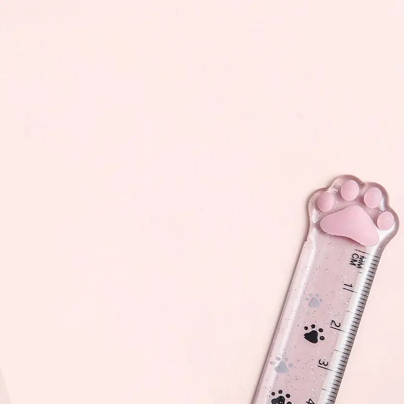 1pcs Kawaii Cat Paw Ruler 15cm Student Stationery Measuring Ruler Transparent Plastic