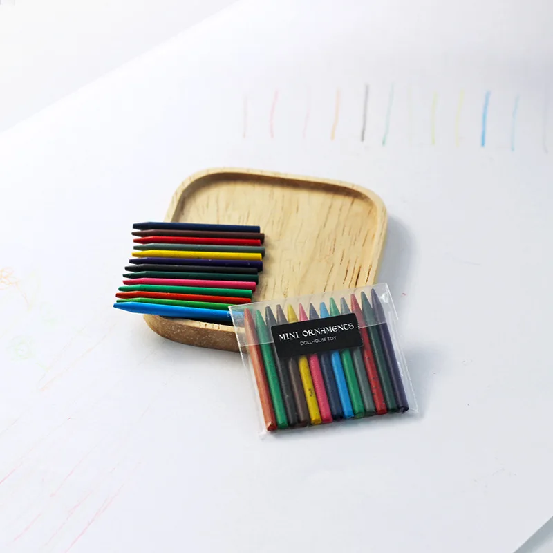 1:12 Art Supplies Figurines Miniature Colored Crayons Doll House Accessories Diy Miniature Model Toys Photography Props Decor