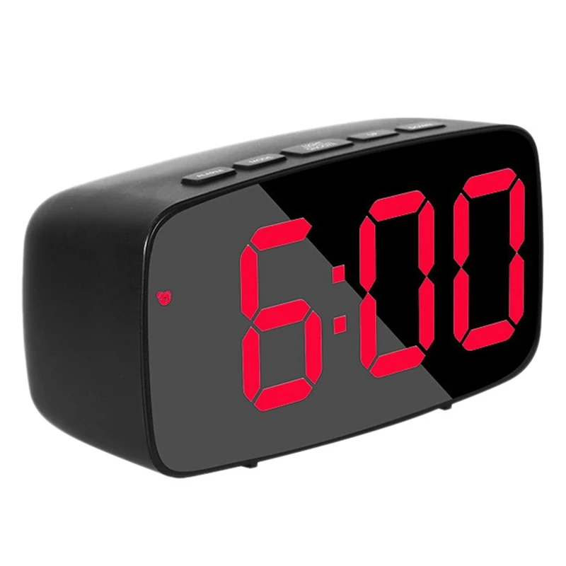 

X07A Smart Digital Alarm Clock Bedside,Red LED Travel USB Desk Clock with 12/24H Date Temperature Snooze for Bedroom,Black