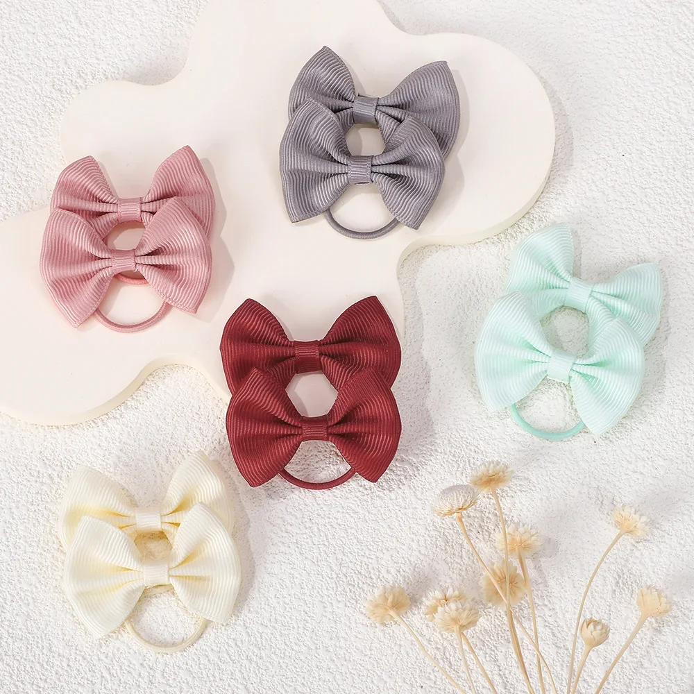 

10Pcs Bows Elastic Hairbands Nylon Ponytail Holder Rope for Baby Girls Lovely Grosgrain Rubber Hair Bands Kids Hair Accessories
