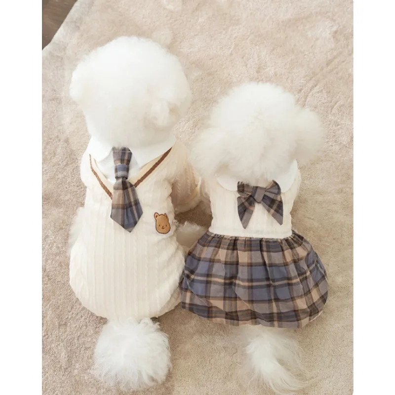 Autumn Winter Puppy Sweet Skirt Cat Fashion Jumpsuit Small Dog Desinger Clothes Pet Princess Dress  Yorkshire Chihuahua Maltese