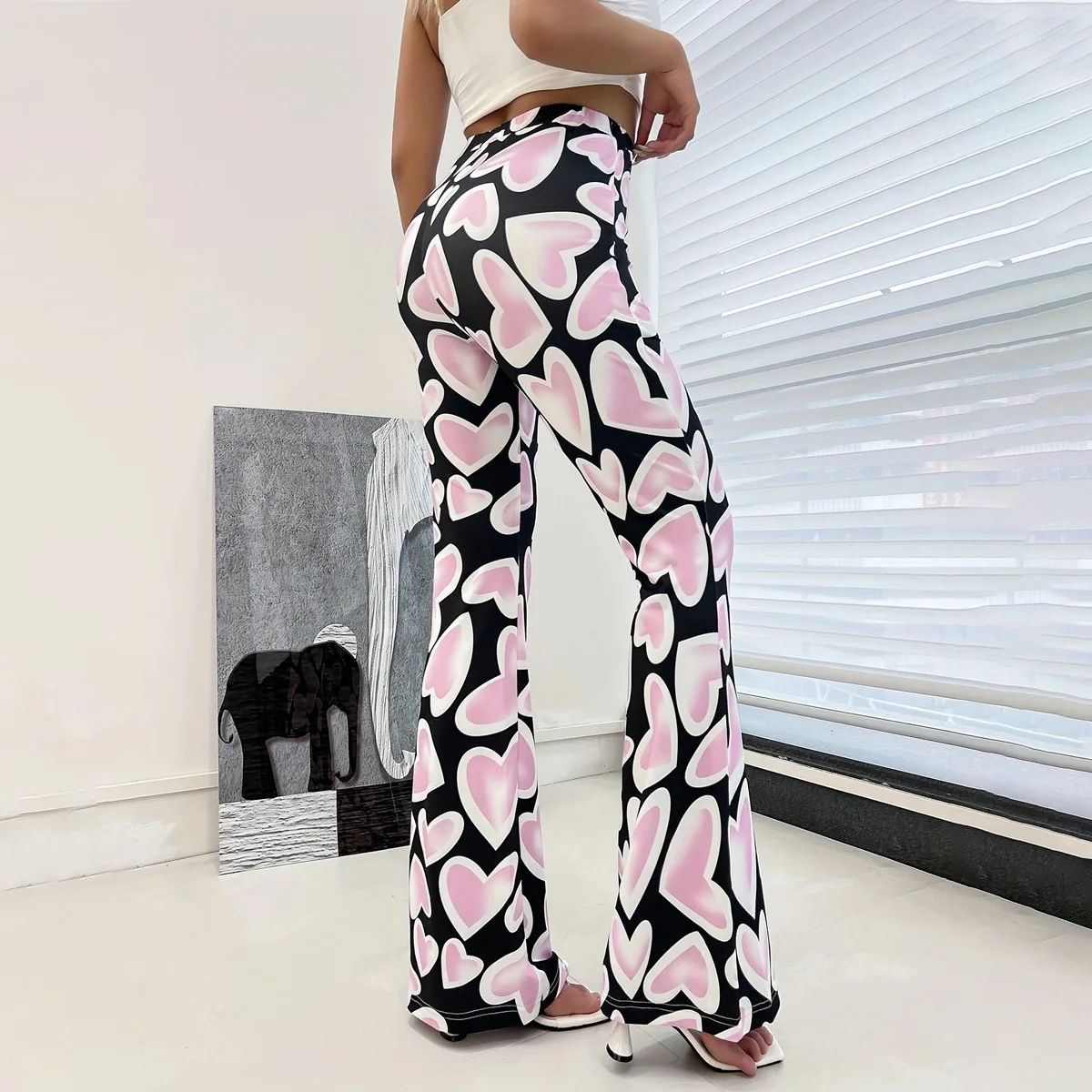 Love full print fashion slim-fit hip-wrapped micro-horn casual trousers women