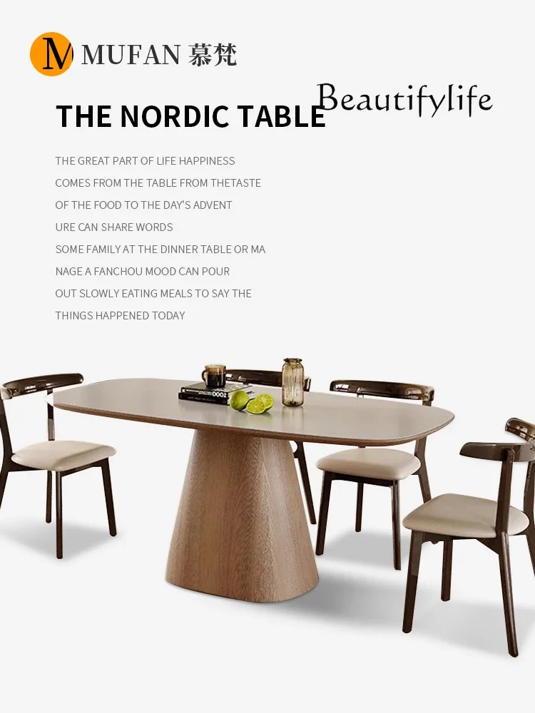 

BJ Dining Table Solid Color Rock Slab Dining Table And Chair Combination Nordic Household Small Apartment Solid Wood Dining Ta