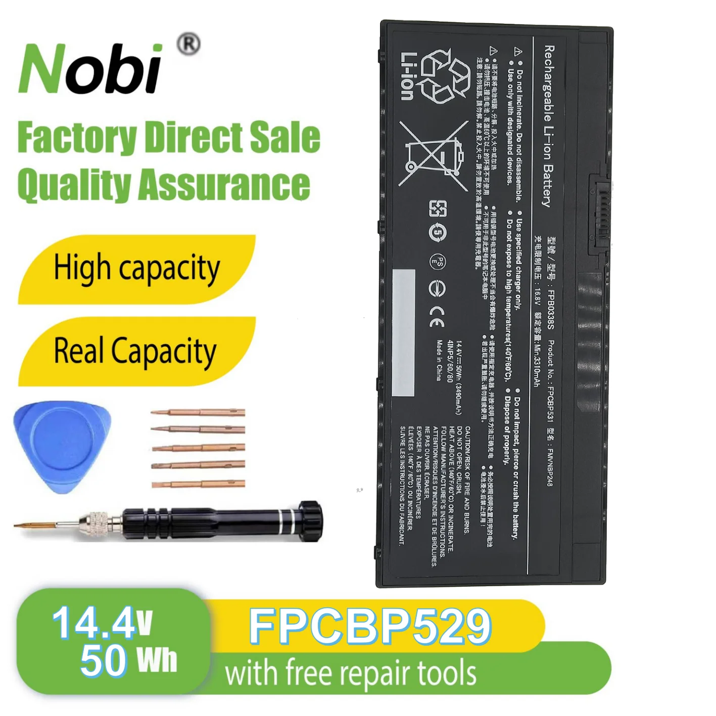 

Nobi FPB0338S FPCBP529 аккумулятор для Fujitsu LifeBook T937 T938 T939 E548 E549 E558 E559 U747 U748 U749 U757 U758 U759 Также совместим с FPCBP531 Характеристики 14.4V 50Wh 3490mAh