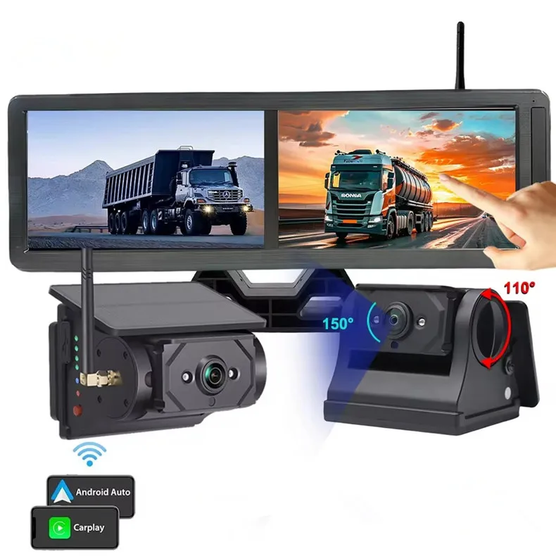 15.6 Inch Android Auto Carpaly Wireless Truck DVR Recorder Touch Monitor Solar Magnet RearView Camera for Camper/Truck/RV