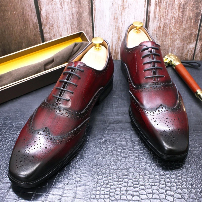 British Style Men Wedding Shoes Handmade Designer Luxury Genuine Leather Men Office Party Brogue Shoes White Man Oxfords