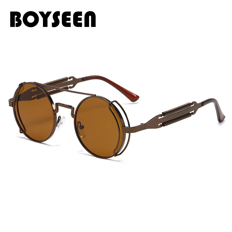 المعادن Steampunk النظارات الشمسية النساء الرجال موضة نظارات دائرية العلامة التجارية مصمم خمر نظارات شمسية عالية الجودة Oculos دي سول #3