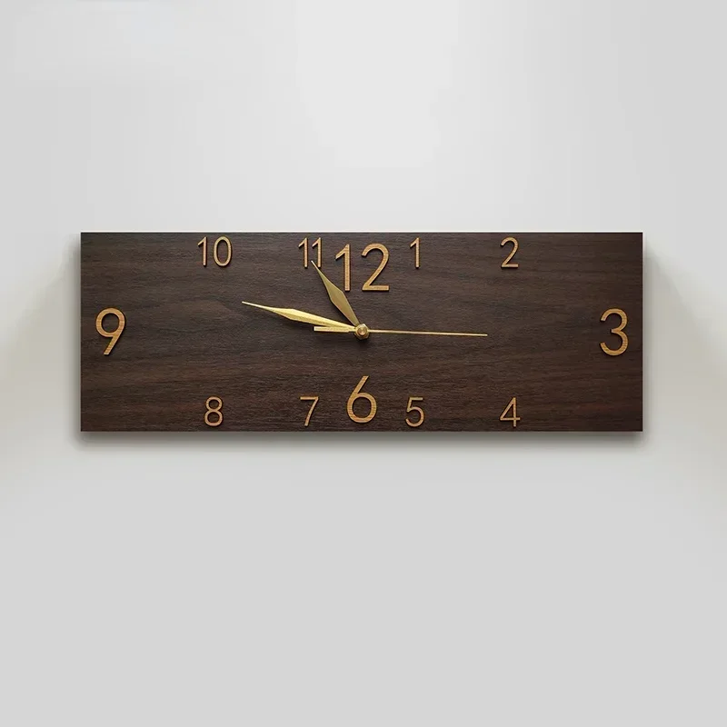 European style retro wood grain rectangular wall clock living room study home creative clock personality art deco clock mute