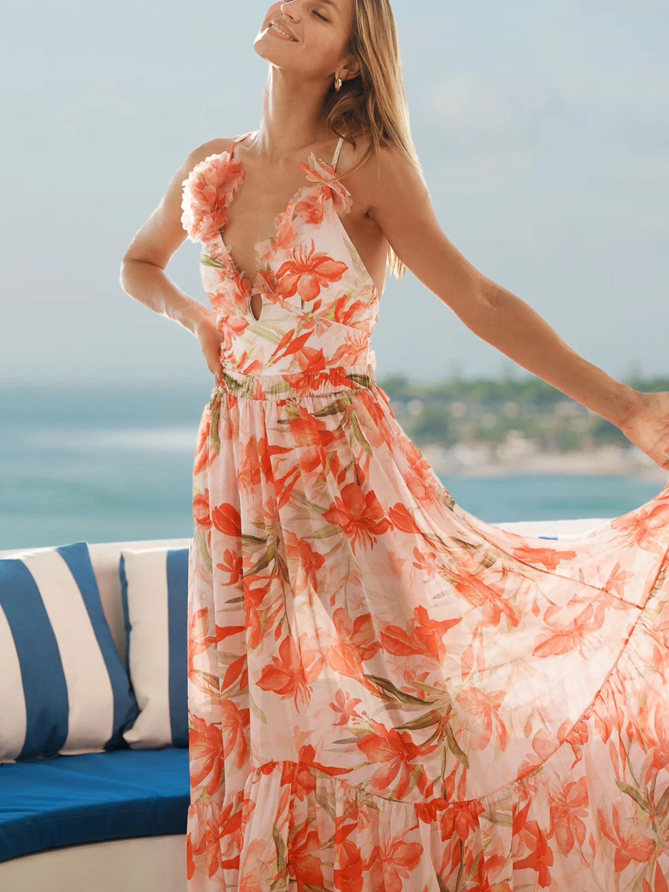 Bañador Sexy de una pieza con escote en V profundo para mujer, traje de baño con estampado Floral y falda para la playa, Monokini con espalda descubierta 2024