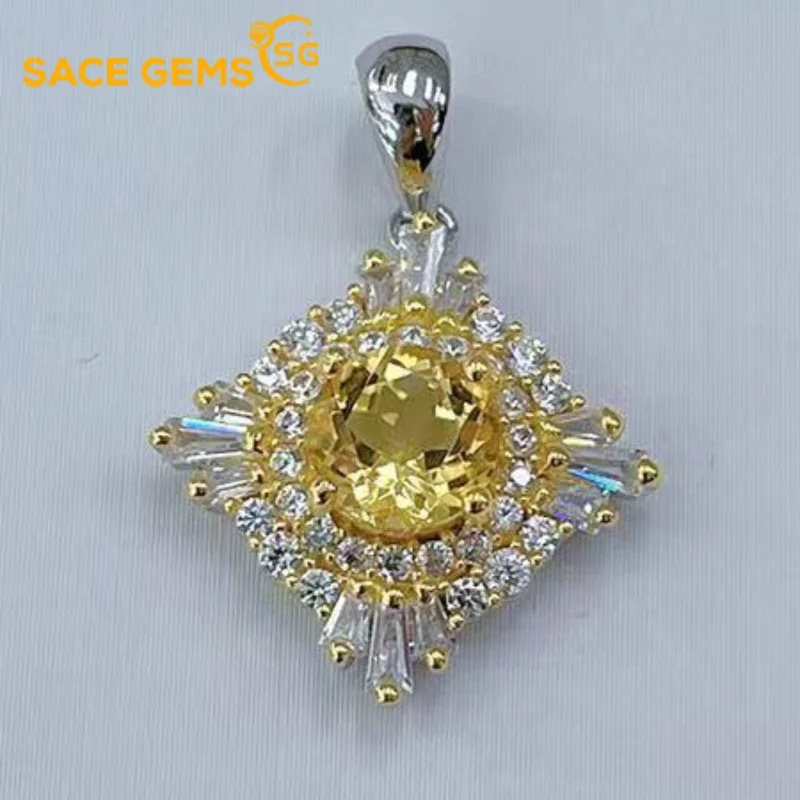 SACE GEMS 925 Sterling Silver 6MM Yellow Topaz Pendant Necklaces for Womne  Engagement Cocktail Party Fine Jewelry