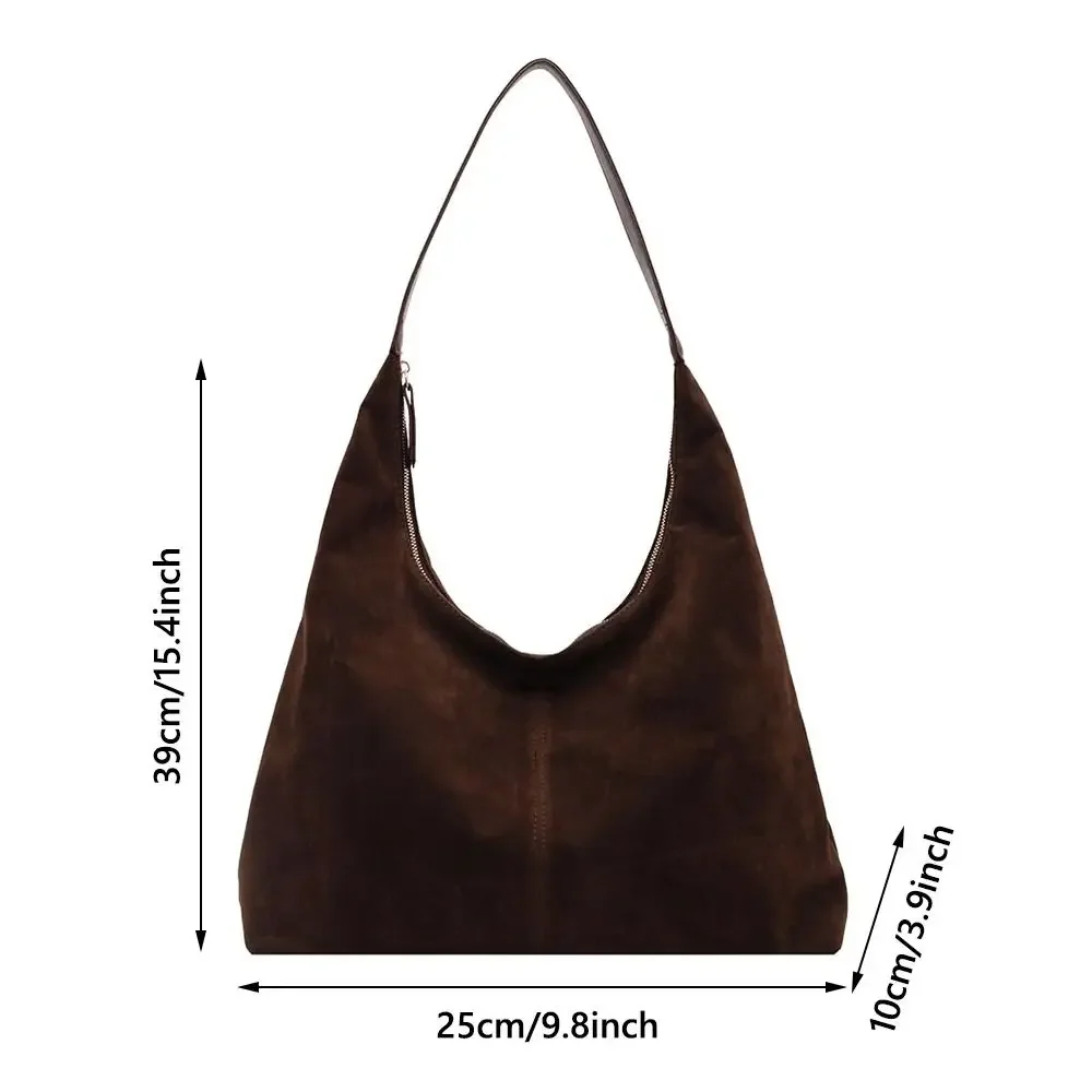Borse invernali in pelle scamosciata marrone per donna Borsa tote slouchy di grande capacità con cerniera Borse hobo da donna
