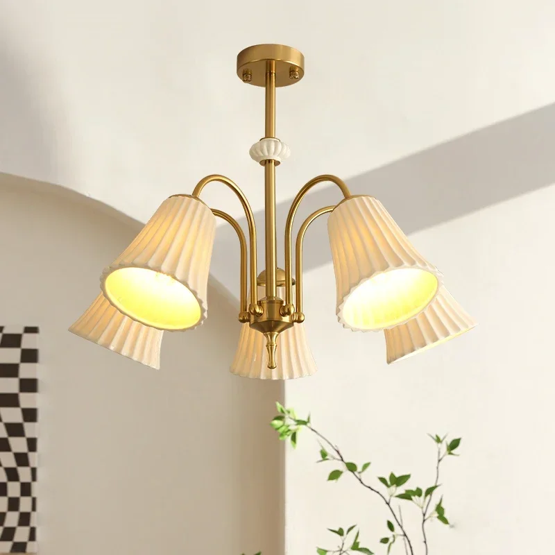 

MZISOSOD for Nordic simple white ceramic lamp shade LED chandelier living room bedroom restaurant kitchen lighting fixtures