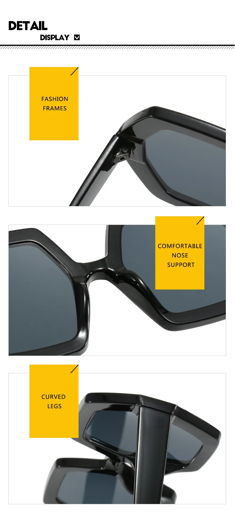 Übergroße polygon gelbe Damen Ssun glasses Mode Vintage große quadratische Sonnenbrille weibliche Luxusmarke Punk Brillen schirme – Detail 3