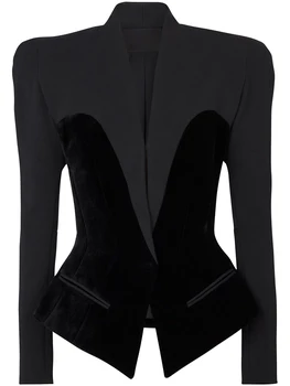 HIGH STREET Newest 2026 Designer Jacket Women's Slim Fitting Patchwork Velvet Blazer