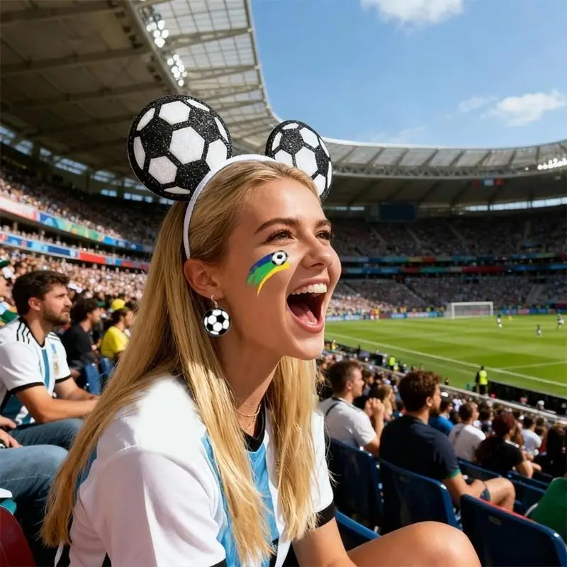 

39BD Ball Game Celebration Set With Lightweight Hair Hoop Drop Earrings And Removable Skin Stickers For Supporters