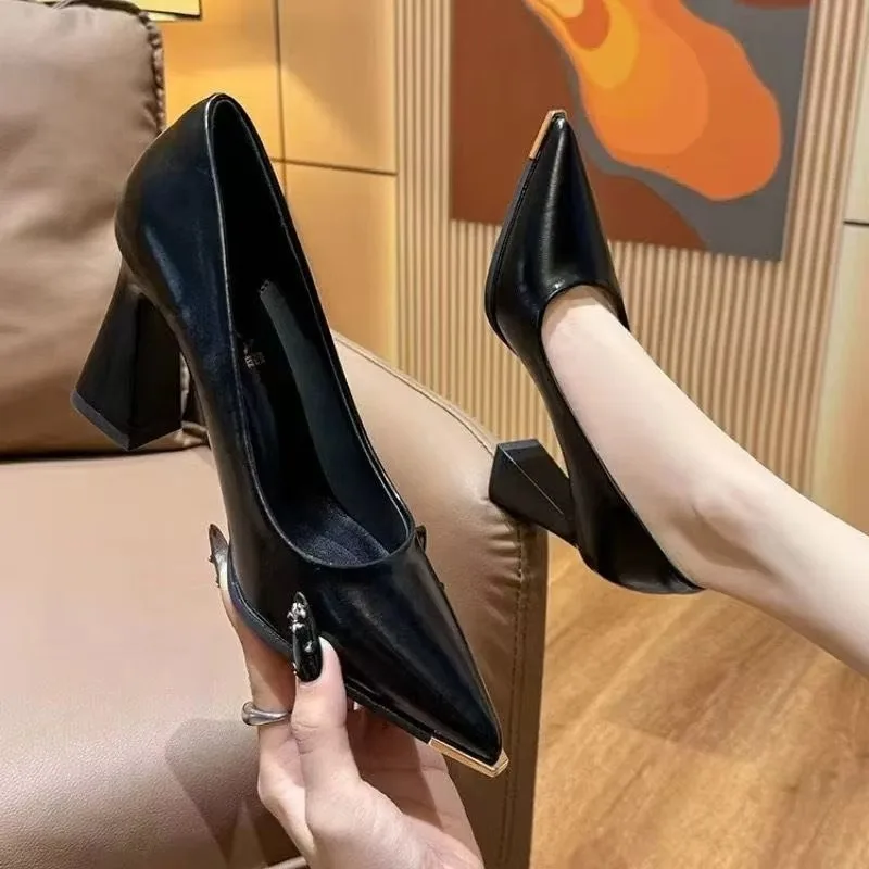 Flache Einzelschuhe Sommer Neue Blockabsatz Feminine Eleganz Bequeme Slip-on High Heels – Detail 10