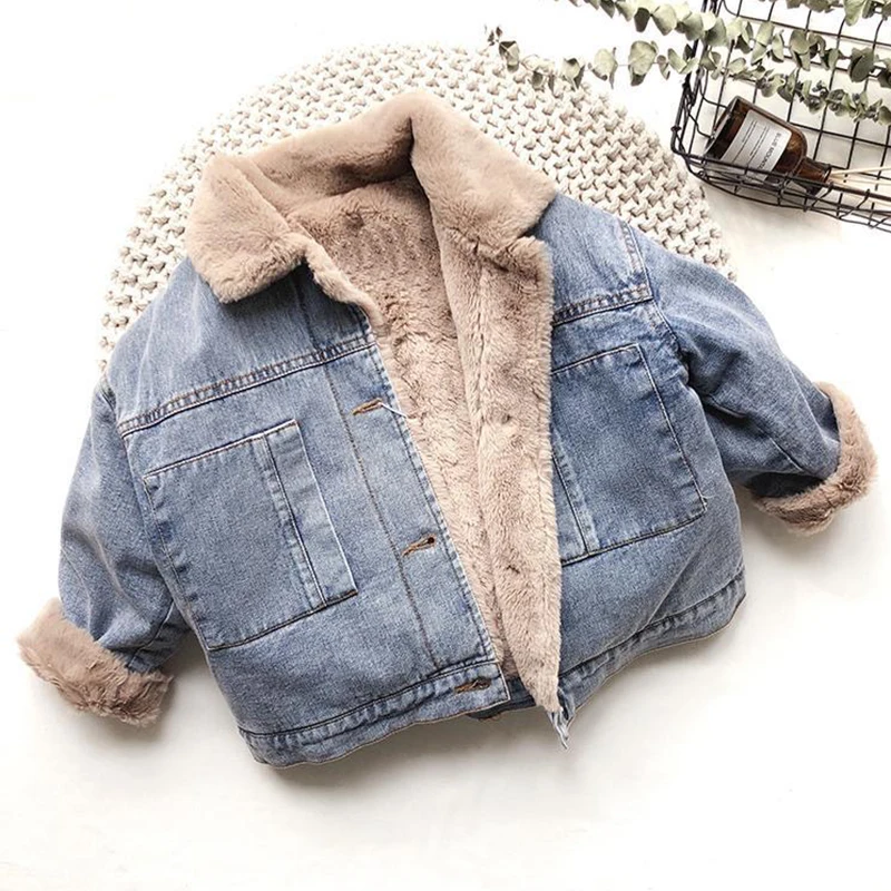 Autunno inverno addensare neonati maschi giacca di jeans più Cashmere caldo bambini capispalla moda cappotto 2 3 4 5 6 7 8 anni vestiti per bambini