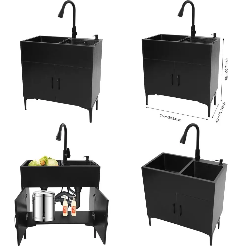 

Stainless Steel 30-Inch Laundry Sink with Cabinet and Pull-Out Faucet - Freestanding Utility Sink Cabinet for Home Efficiency