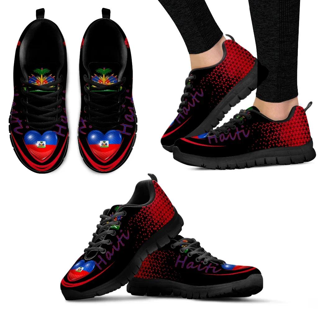 Black Women's Sneakers Haiti Flag Design Brand Casual Sneakers Unisex Outdoor Running Shoes Love Print Footwear