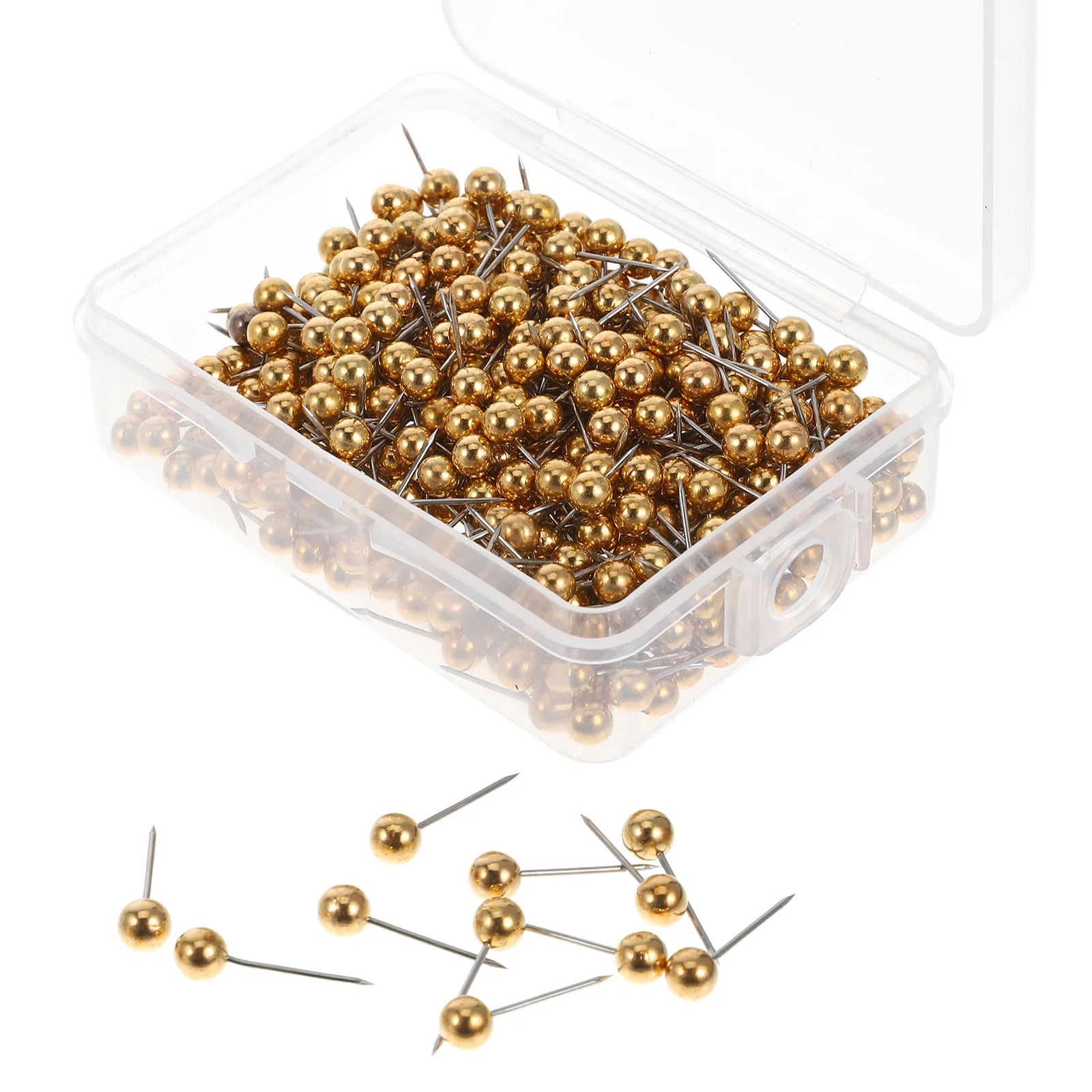 400 PCS Map Push Pin Head Straight Pins Round Thumb Tacks Pegboard Hooks Ball Gold Decor Flag for Quilting