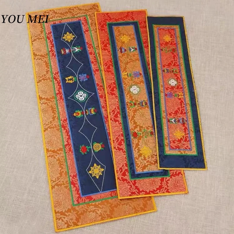 

Tibetan-Style Long Eight Auspicious Symbols Embroidered Table Mat,Vase Mat,Ritual Object Mat Non-Slip Mat,Double-Layer Thickened