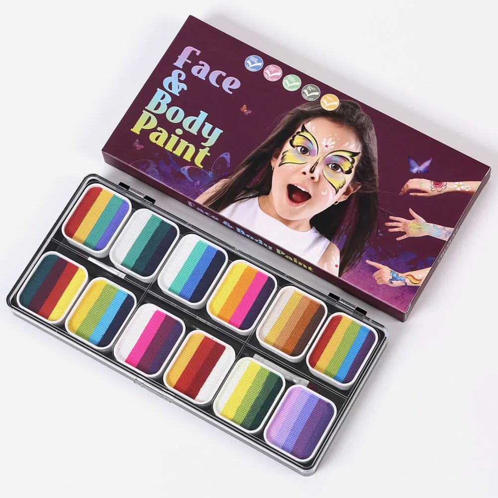 

12 pcs Face Paint Kit 3012 H 12 Colors Washable Rainbow Body Paints Matte Art Set 2 Brushes for Kids Adults