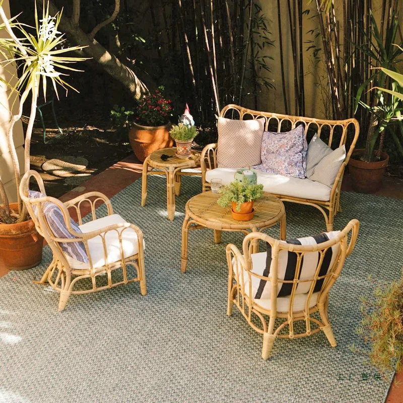 Living room rattan sofa courtyard balcony rattan chair furniture garden leisure sitting area card seat homestay double single
