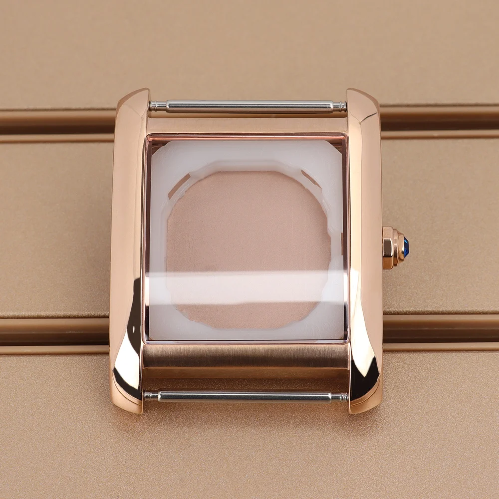 

34.6mm Rose Gold Rectangular Case Polished Watch Case Domed Sapphire For Miyota 2115 Quartz Movement Assemble Watch Accessories