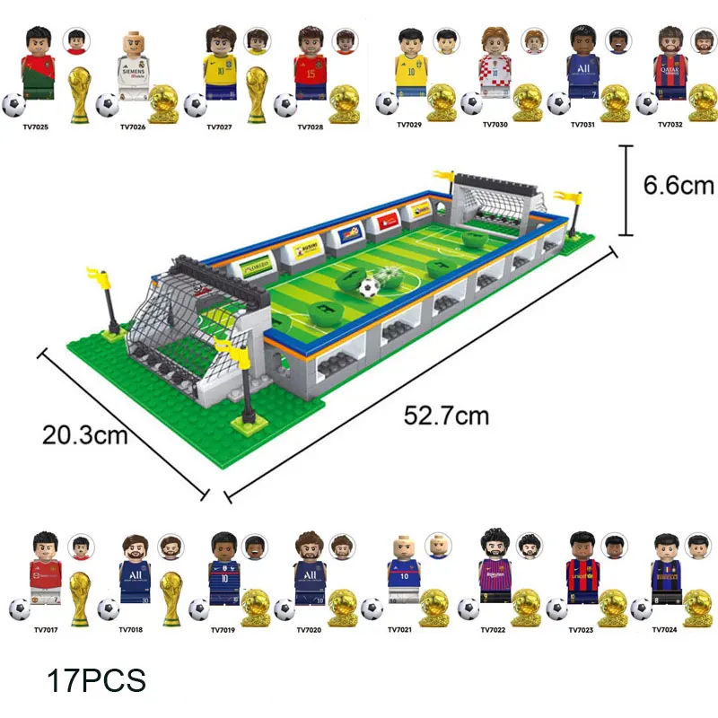 New Football Soccer Field Stadium World Team Players Soccer Figures Game Building Blocks Toys Gift Children 