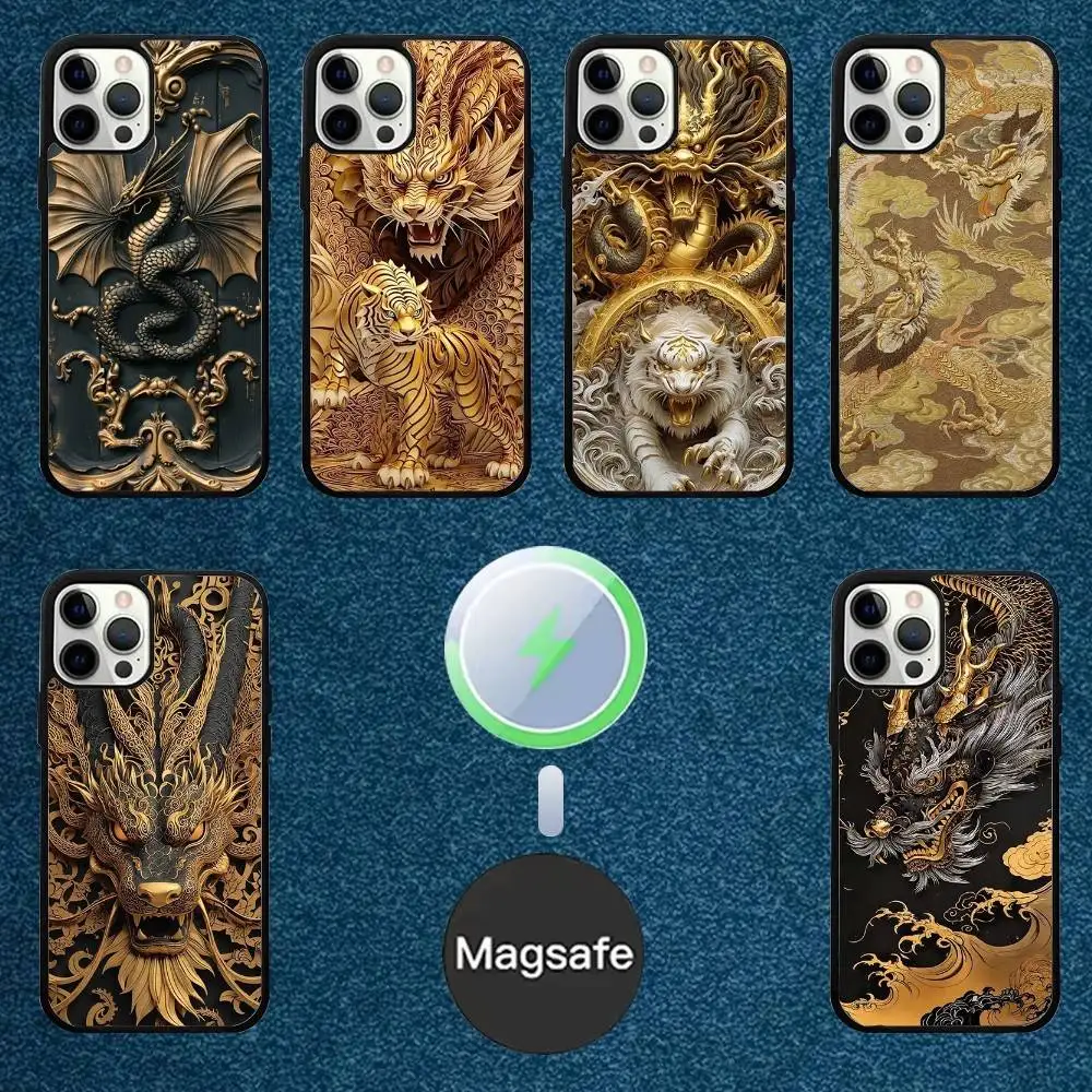 

Luxury Dragon Embossed Phone Case For iPhone 16,15,14,13,12,11,Plus,Pro,Max Mini Magsafe Magnetic Wireless Charging