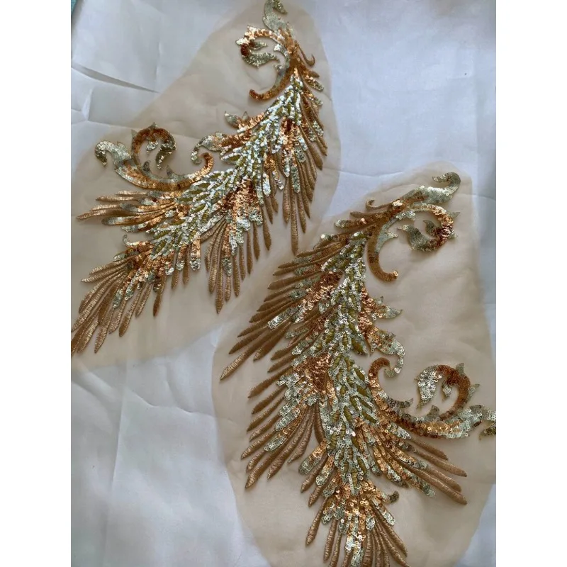 Glitter Sequin Phoenix Tail Flower Embroidery Mesh Patches Diy Clothing Decoration Sew On Iron On Applique For Dress Jacket Bag