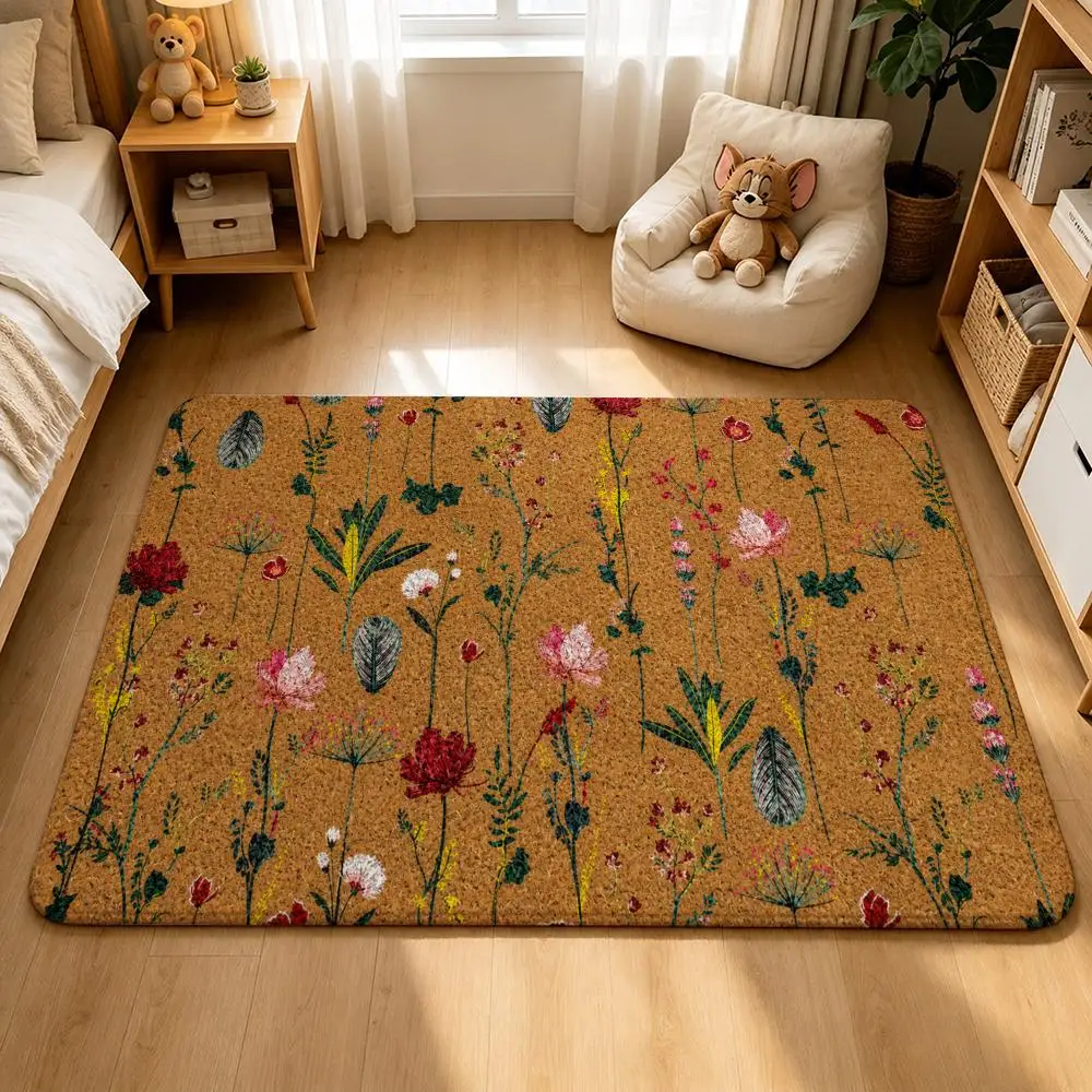 Texture Vintage Floral DoormatS Floor Mat Shower Foot Mat, Bedside Carpet, Entrance Absorbent Doormat, Soft Non-Slip