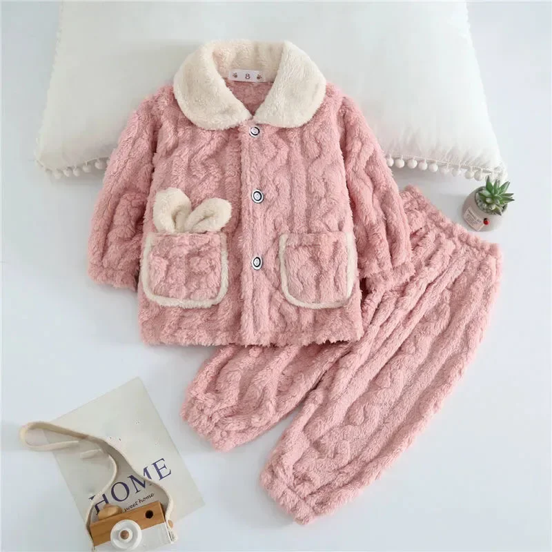 Sweet Winter Children's Pajamas For Girls Thickened Set Split Pajamas 2024 New Girl's Flannel Home Fur 80cm-160cm Height