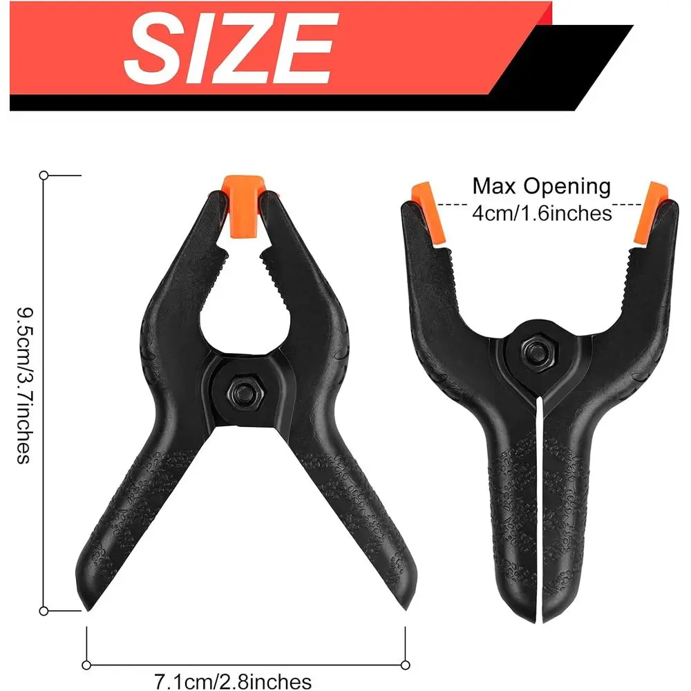 12 Pack 3.5 Heavy-Duty Plastic Spring Clamps for Backdrop Stands, Woodworking, Photography Studios (Black)