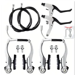 MTB Bike V Brake Caliper Set AL Mountain Bicycle BMX Cruiser Linear Pull Braking Clamp Set With Brake Pads and levers Silver