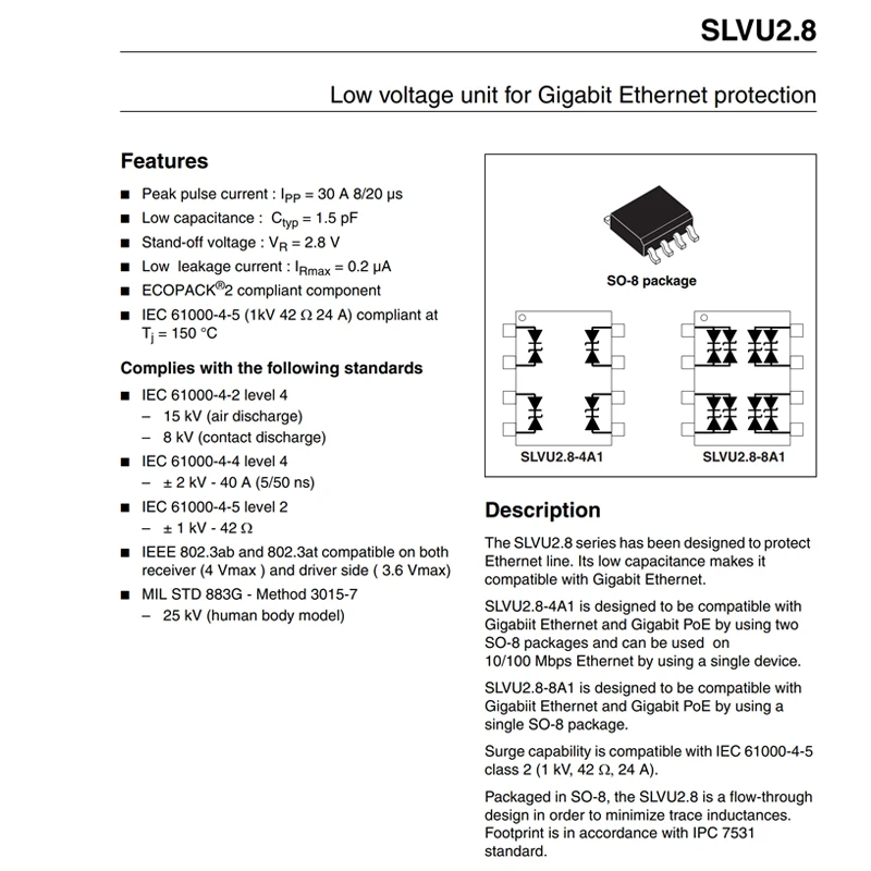 SLVU2.8-4A1 SOP8 5PCS SLVU284 SLVU2.8 Proteção estática e contra surtos (TVS/ESD)