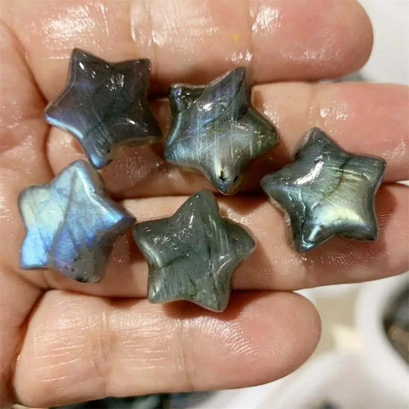 5PCS Natural Labradorite Star Carving Reiki Charm Pendants DIY Jewelry Making Necklaces Decorate 1PCS