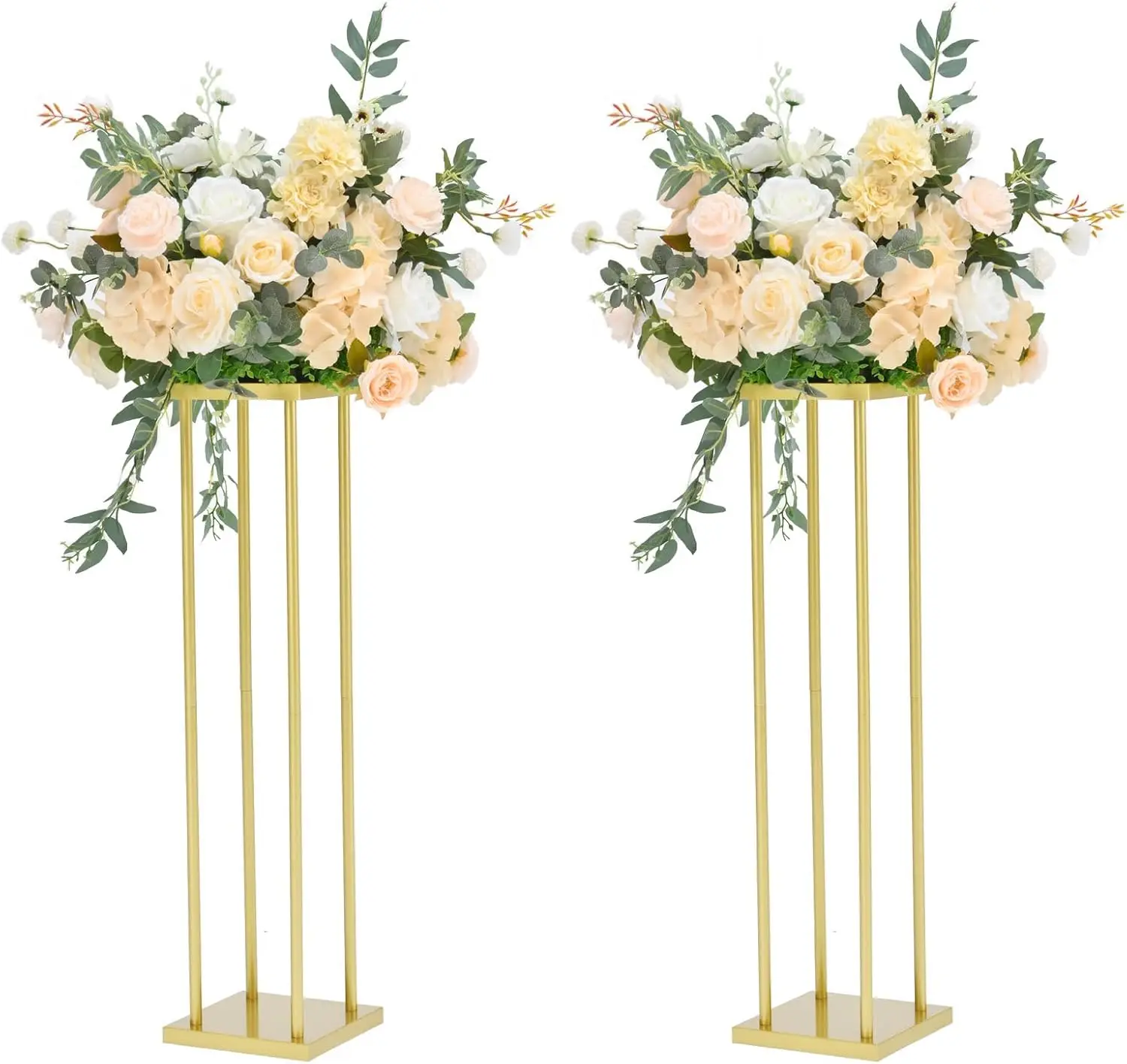 

2 шт. 31,5 дюйма прямоугольная Золотая Металлическая Свадебная Подставка Для Цветов Ваза Колонна Подставка Цветочная Витрина для Вечерние Украшения Дома
