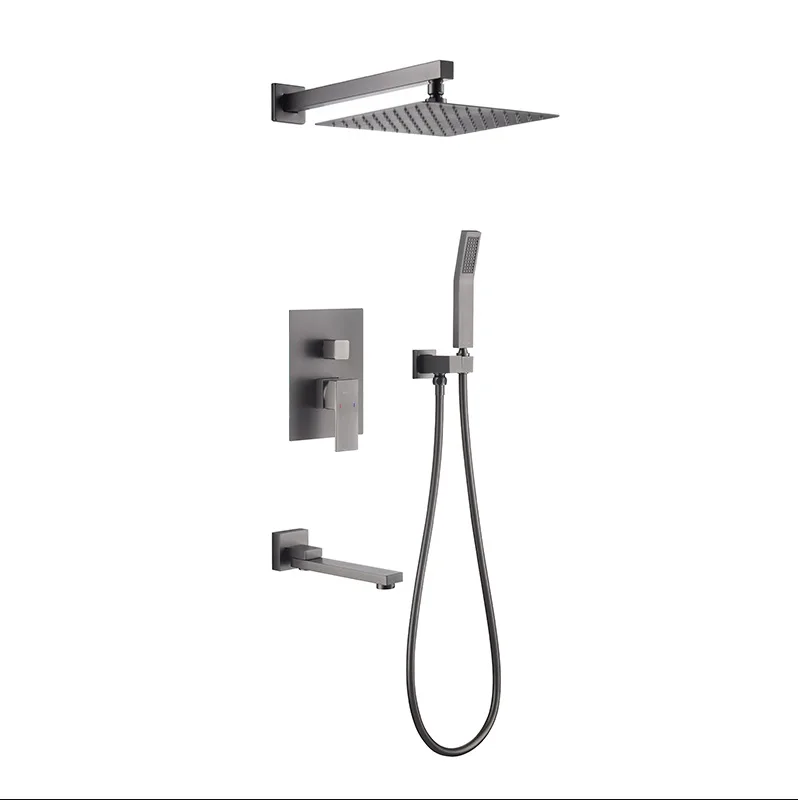 All Copper Black Wall Shower Home Bathroom Embedded Concealed Multi-Functional Shower Set