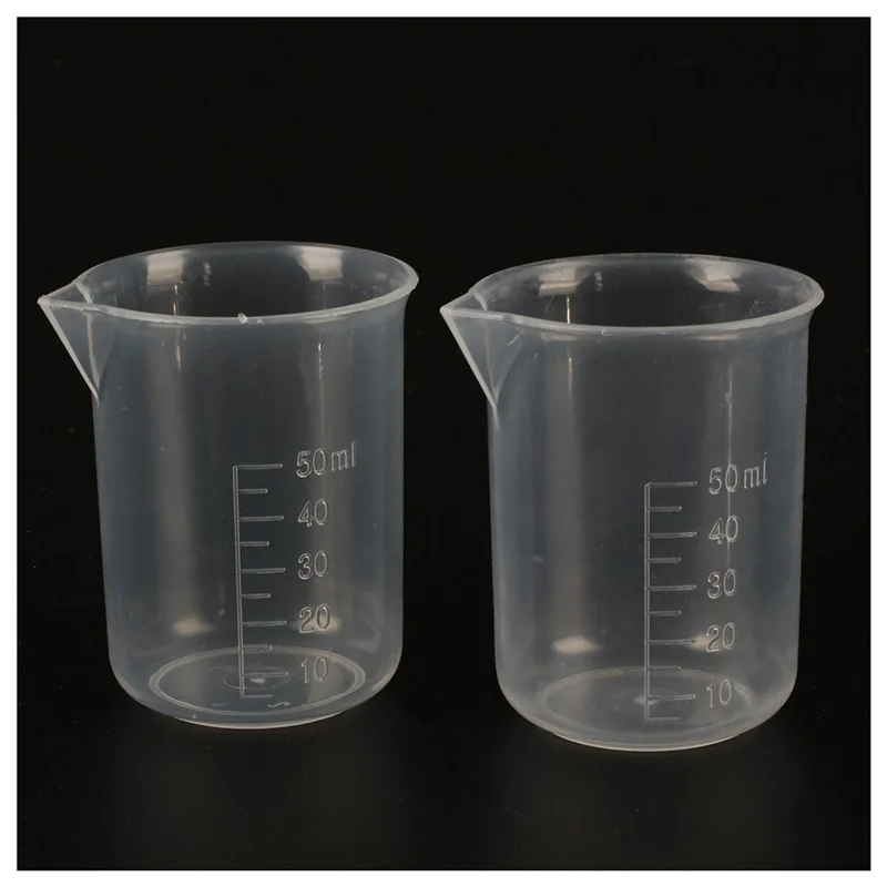 WORTHOWN – 10 Stück 50 ml Labor-Messbecher für Wasser und Flüssigkeiten aus Kunststoff, transparent