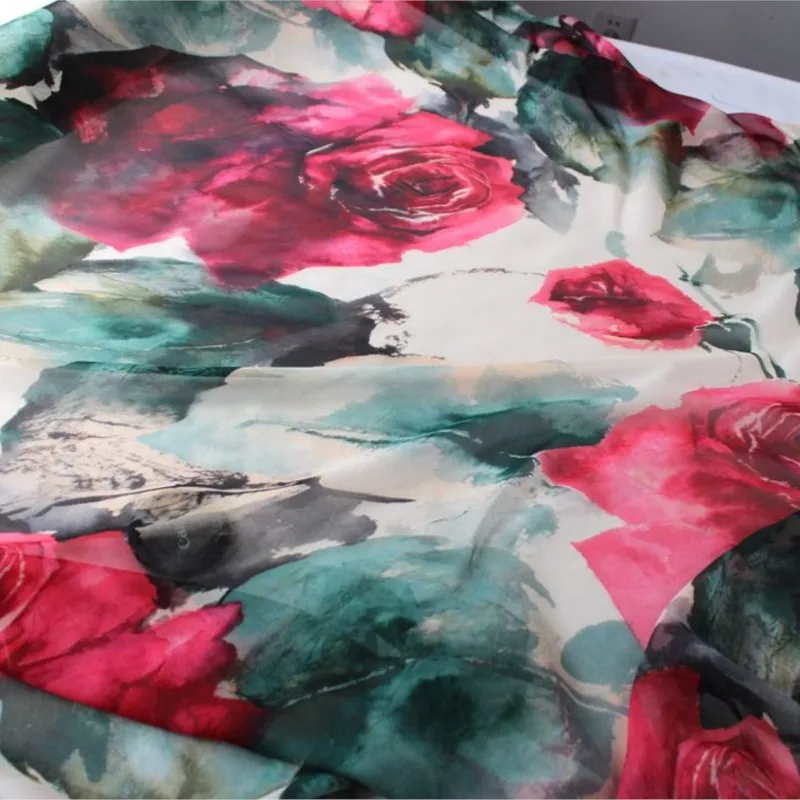 

National color ink flowers 100% silk pure georgette fabric