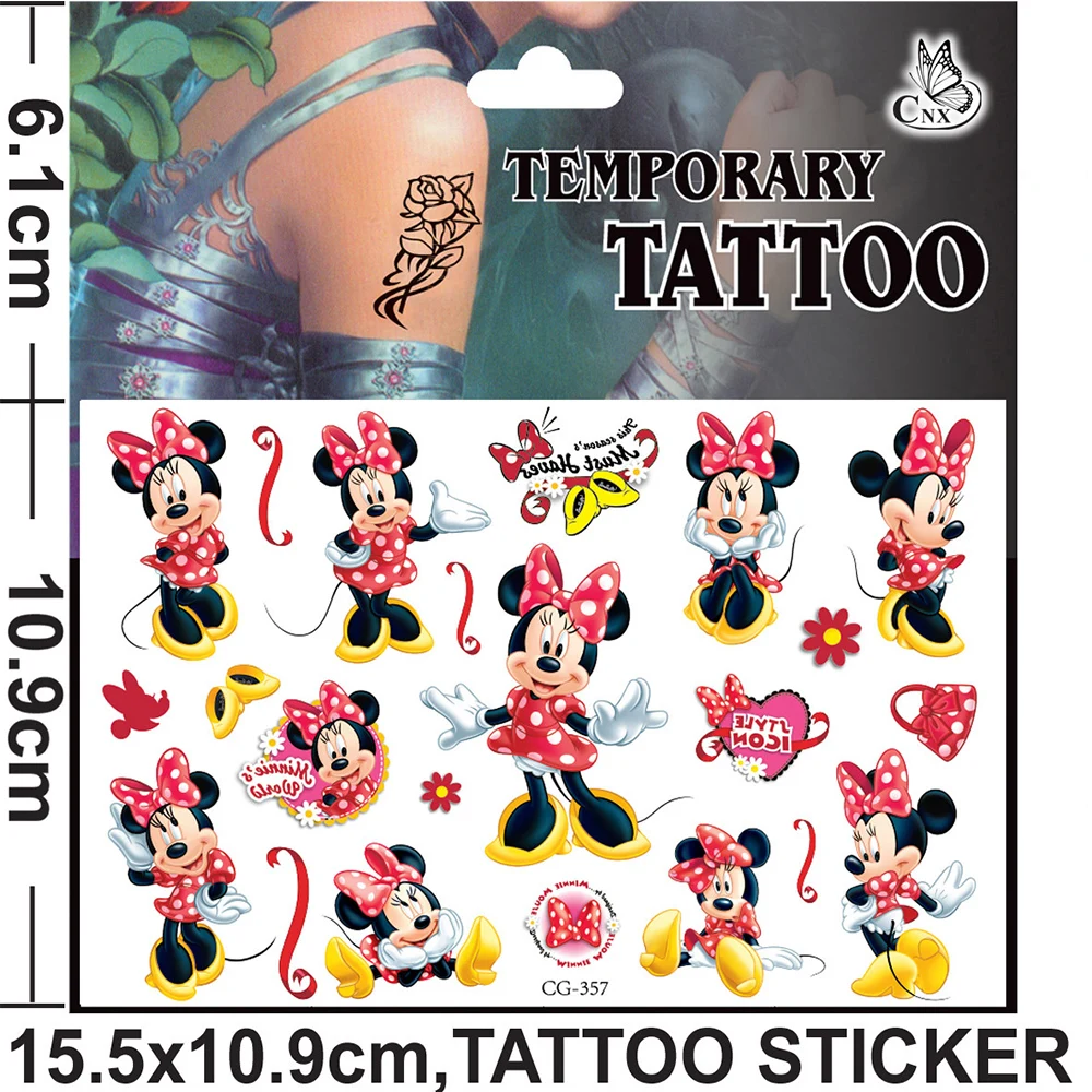 1Pcs Disney Mickey Minnie Mouse Kids Tattoo Sticker Anime Figure Cartoon Girls Birthday Gift Body Art Waterproof Tattoo Stickers