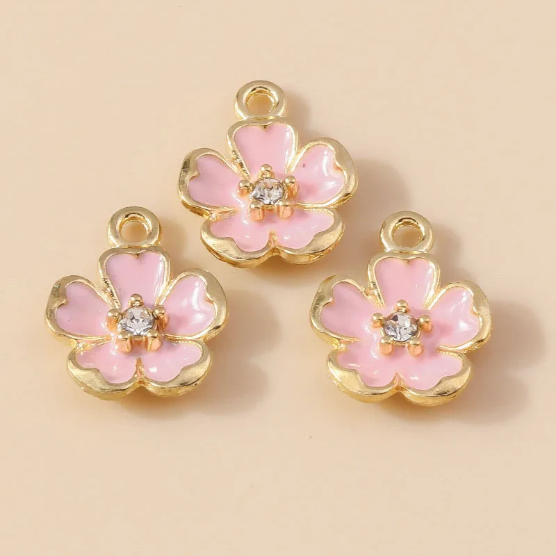 Leslie 10 Stück 12 x 15 mm schöne Emaille-Anhänger mit bunten Kristallblumen für die Schmuckherstellung, DIY-Halskette, Ohrringe, Anhänger, Zubehör – Detail 5