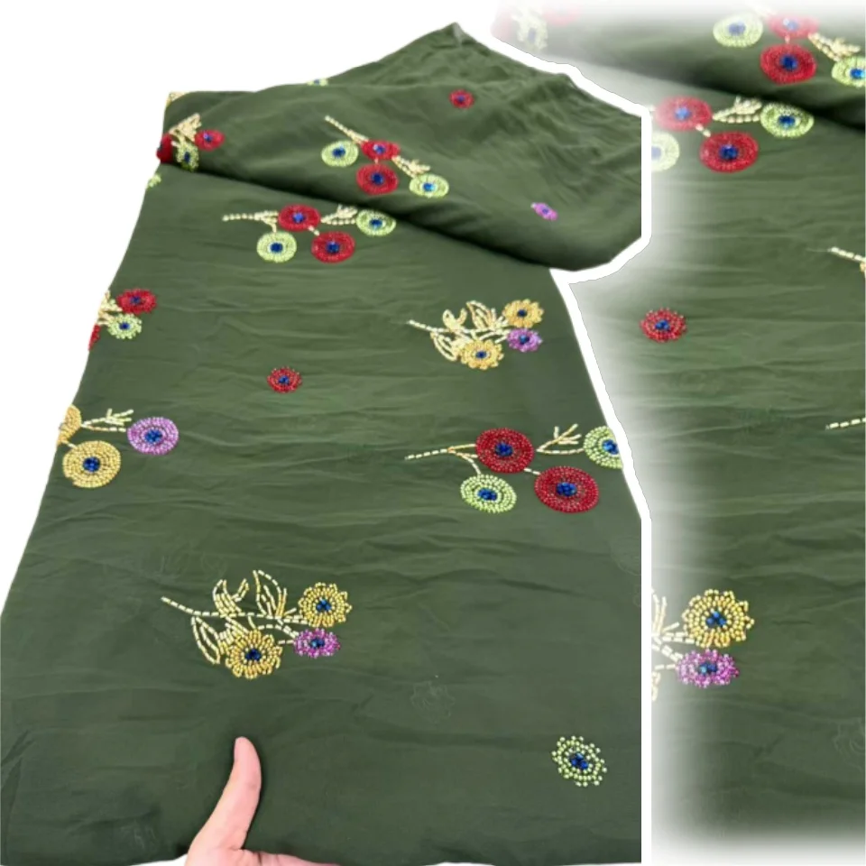 

African Chiffon Lace Fabric with Beads Stone 2025 High Quality Lace Material French Fabric for Women Wedding Party 5Yards SZ1262