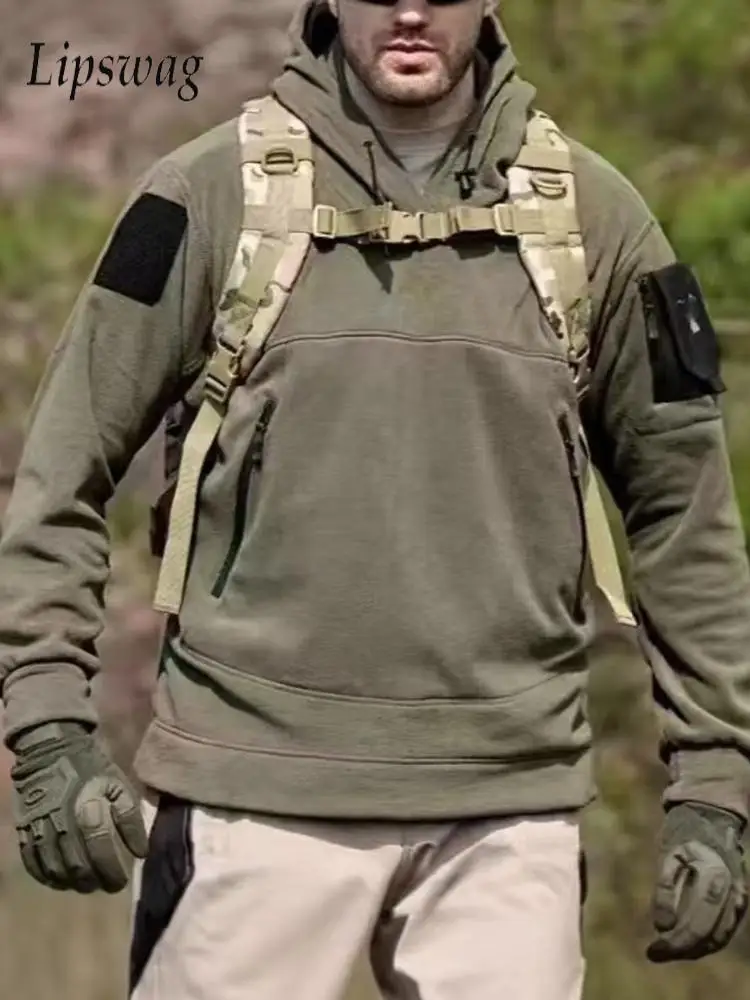 

Outdoor Fashion Mens Fleece Hoodies Autumn Winter Warm Hooded Sweatshirts Vintage Men Solid Color Long Sleeve Patchwork Hoodie