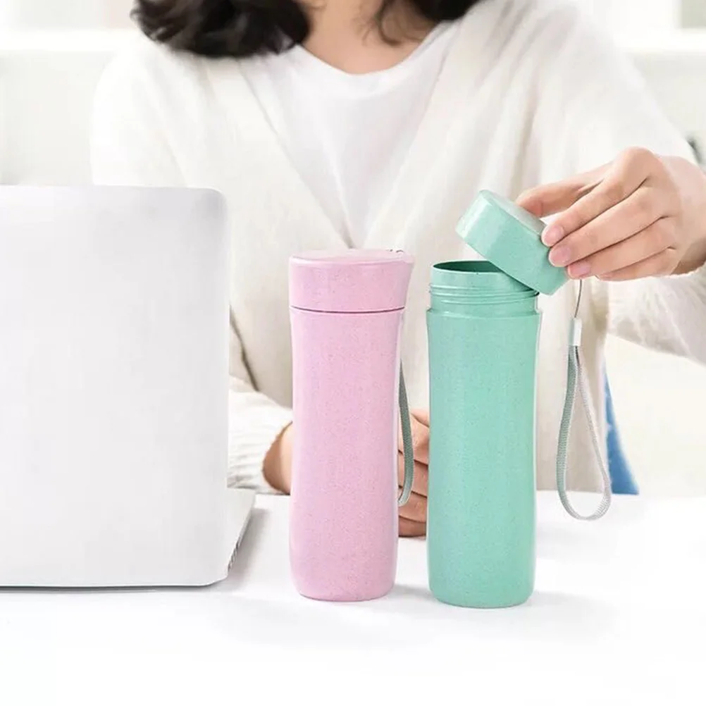 

2pcs Wheat Straw Water Bottle Portable Coffee Cup For Tea Milk Hot Chocolate Bpa-Free Drinking Mug Eco-Friendly Water Container