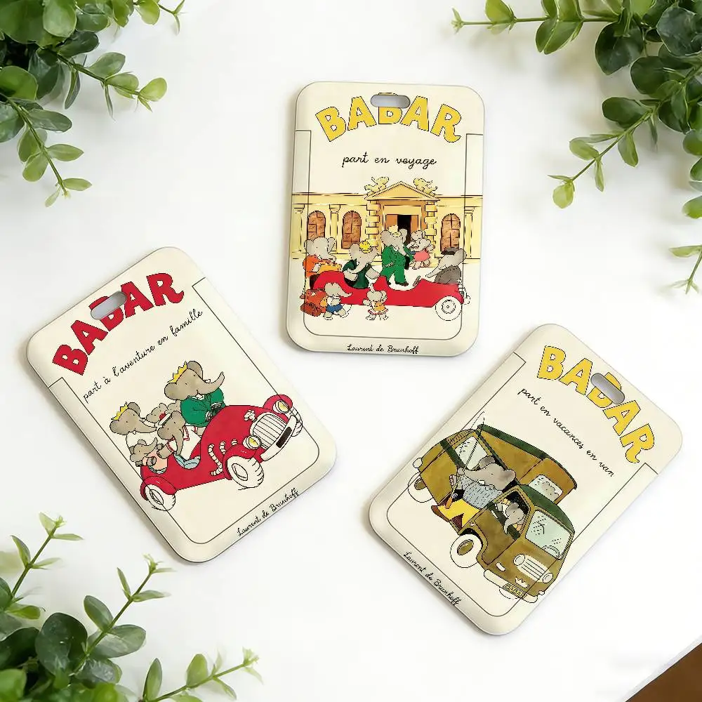 Elephant B-babar Family Car Cute ID Card Holder Neck Strap Pendant Door Holder Lanyards Keychain Work Credential Case Gift