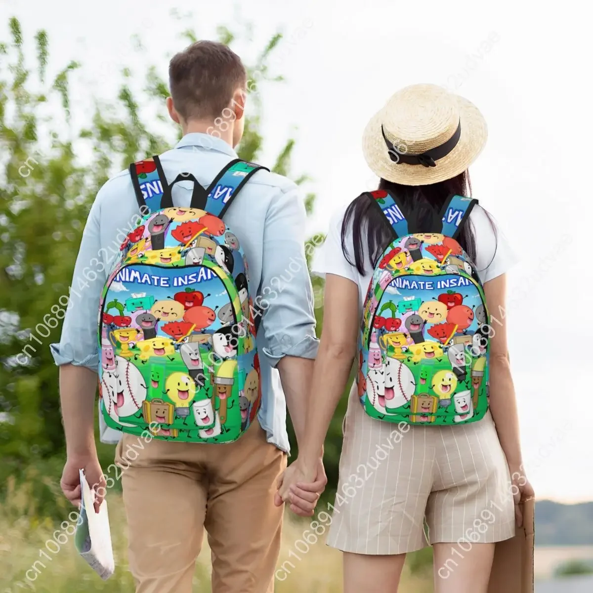 Bfdi Inanimate Insanity Cartoon Backpack untuk Pria Wanita Tas Kerja Kasual Pelajar Semua Karakter Tas Bahu Perguruan Tinggi Luar Ruangan